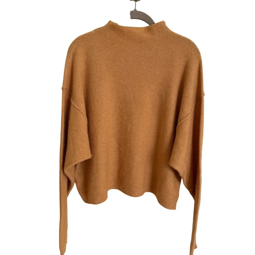 Free People Brookside Sweater Camel Brown Wool Alpaca Mock Neck Oversized Small
